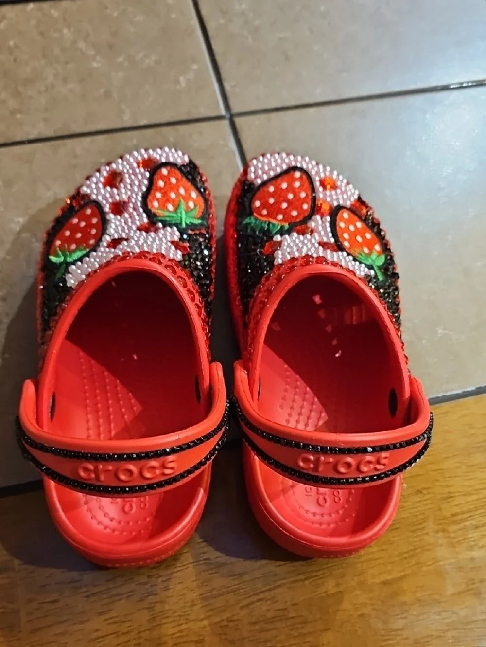 CROCS Red Kids Strawberry Jeweled Clogs